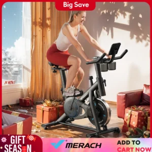 MERACH Exercise Bike Brake Pad Stationary Bike Low Noise Indoor Cycling Bike 270lbs Weight Capacity Tablet Mount Fitness Courses