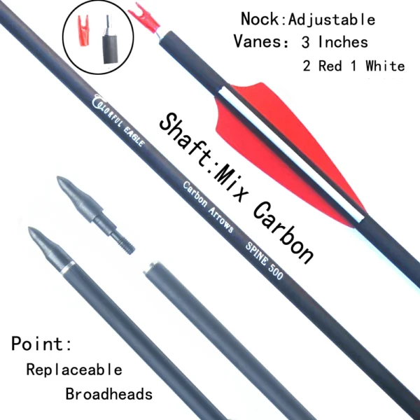 New 3" feather Carbon Arrows 28"/30"/31" Spine 500 Archery Arrows Shaft Target Practice & Screw Tips for Compound/Recurve Bow