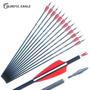 New 3" feather Carbon Arrows 28"/30"/31" Spine 500 Archery Arrows Shaft Target Practice & Screw Tips for Compound/Recurve Bow