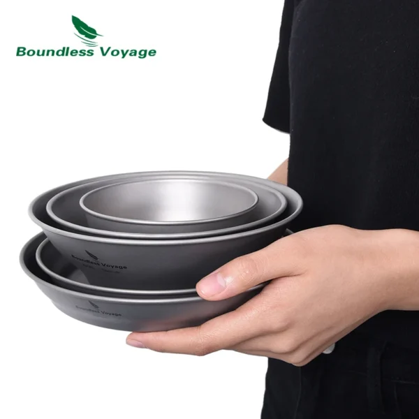 Ha569d1ca85ea46b985bff03bc028d1b8K.webp Boundless Voyage Outdoor Camping Titanium Single-Walled Bowls Pan Dish Plate Tableware Mess Kit