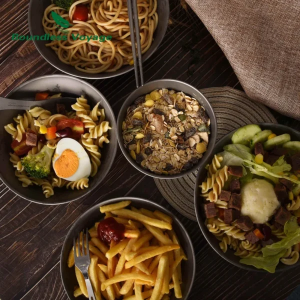 Hec41ea6f2c7a44feb1fc87e3c306d193x.webp Boundless Voyage Outdoor Camping Titanium Single-Walled Bowls Pan Dish Plate Tableware Mess Kit