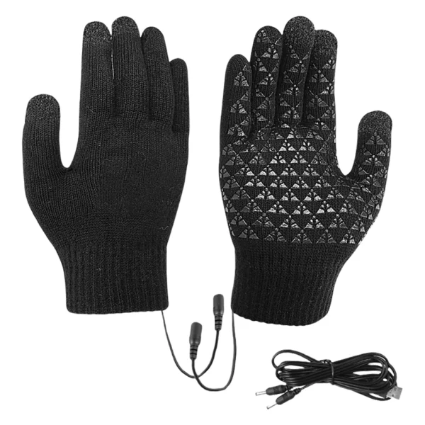 Electric Heated Gloves Winter Moto USB Heating Gloves Hand Warmer Full Finger Thermal Knitted Gloves For Snowmobile Cycling Ski
