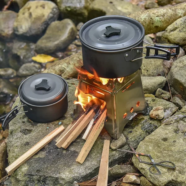 S090474e36c934fafb1c31240b2cfebb61.webp Stainless Steel Stove Portable Ultralight Mini Grill Compact Outdoor Camping Folding Cookware Picnic Survival Firewood Burner