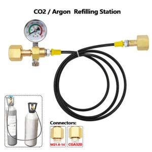 Argon CO2 Refilling Station Charging Adapter To Small Welding Tanks,W/ 1.5 Meters Soft Hose 250bar Gauge G5/8,W21.8-14,CGA320