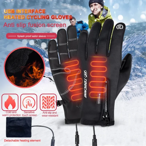 Heated Gloves Eletric Thermal Heat Gloves Winter Warm Skiing Snowboarding Hunting Fishing Waterproof Heated Rechargeable Gloves