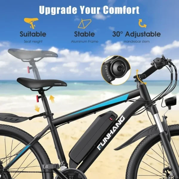 S153d14afda36451488f0e482e426b11fC.webp Adult Electric Bike, 750W Peak, 50MPH at 21.7Mph, 26" 48V 374.4WH Battery with Adjustable Stem, Fenders, 21 Speed