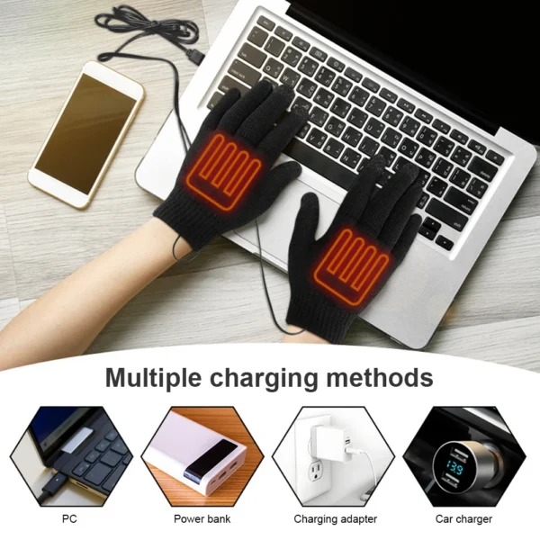 Electric Heated Gloves Winter Moto USB Heating Gloves Hand Warmer Full Finger Thermal Knitted Gloves For Snowmobile Cycling Ski