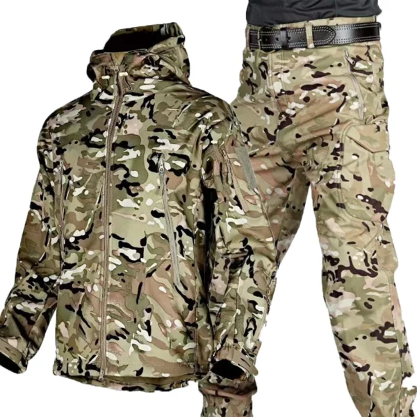 Men's Winter Waterproof Suit Hiking Tracksuit Set Softshell Jackets Camping Coat Tactical Pants Fishing Fleece Trousers