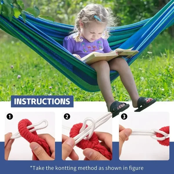 S1b2cb51f33714c74a54ccc1f297dd56bR.webp WESTTUNE Outdoor Canvas Hammock Camping Swing Hammock with Tree Ropes Load-bearing Up to 200kg Perfect for Garden Patio Backyard