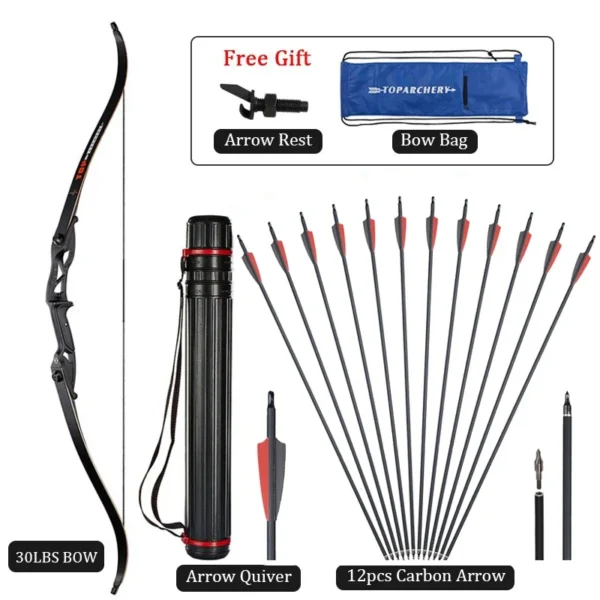 toparchery Archery Bow 56Inch 30-50lbs Outdoor Shooting Recurve Bow for Right-handed Powerful Take-down Hunting Bow with Bow Bag