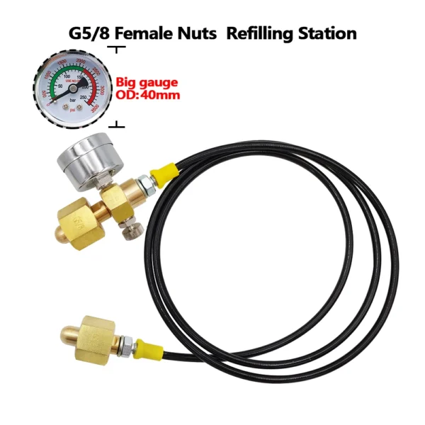S24dca3ff2a254c5ba7914d5b493198a8l.webp Argon CO2 Refilling Station Charging Adapter To Small Welding Tanks,W/ 1.5 Meters Soft Hose 250bar Gauge G5/8,W21.8-14,CGA320
