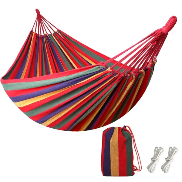 S279e0d9810fa41949ed19ff7da32d6437.webp WESTTUNE Outdoor Canvas Hammock Camping Swing Hammock with Tree Ropes Load-bearing Up to 200kg Perfect for Garden Patio Backyard