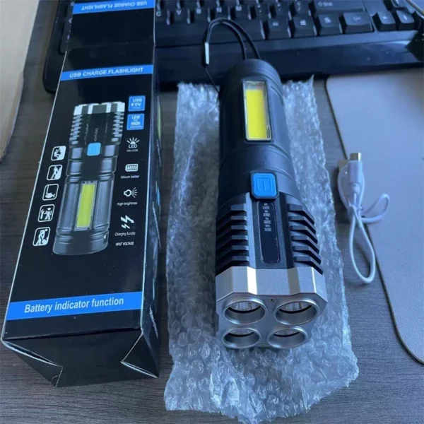 S28a23afe9fcc4a60bbfdc44f807dea8bQ.webp 1/2pcs 4 Core LED Flashlight COB Side Light Fishing USB Charging 4 Modes Torch Outdoor Camping Lantern Tool with Power Display