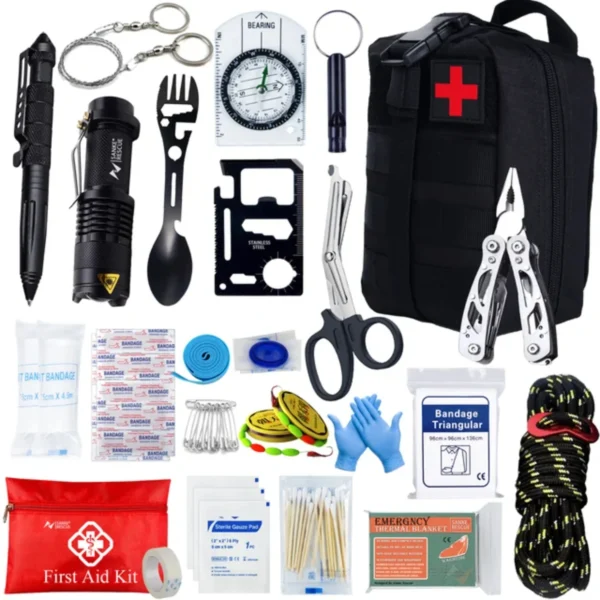 S29abea7aee4c4481abfa328e3a1b8cb73.webp Survival First Aid Kit Survival Military Full Set Molle Outdoor Gear Emergency Kits Trauma Bag Camping Hiking IFAK Adventures