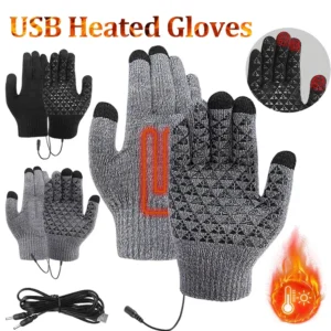 Electric Heated Gloves Winter Moto USB Heating Gloves Hand Warmer Full Finger Thermal Knitted Gloves For Snowmobile Cycling Ski