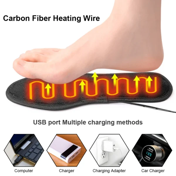 Men Women Electrically Heating Insoles Washable Electric Foot Warming Pad Feet Warmer Sock Mat USB Rechargeable Heated Insoles