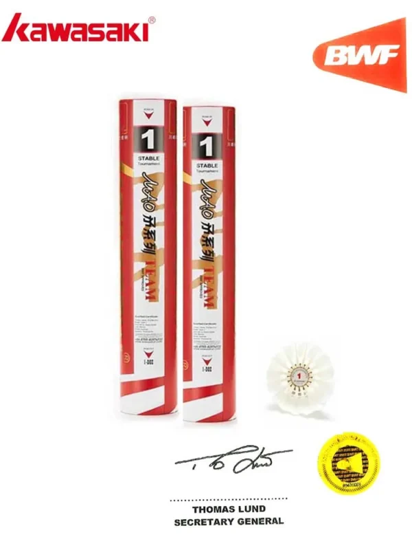 S32373cbfb1664a5f951f92ff8f00cf01d.webp Kawasaki Team 1 Badminton shuttle Professional Tournament Level Shuttlecock Goose Feather Badminton Balls Speed 77'