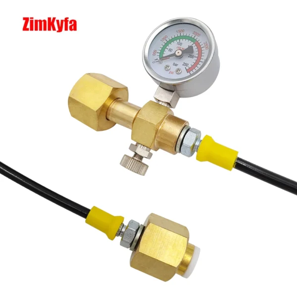 S3634d9ba9f764d40aa1a96a2feb9a1a80.webp Argon CO2 Refilling Station Charging Adapter To Small Welding Tanks,W/ 1.5 Meters Soft Hose 250bar Gauge G5/8,W21.8-14,CGA320