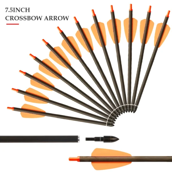 6/12/24pcs 7.5/15 Inch Carbon Crossbow Arrow Bolts 2 Pices Plastic Feathers Archery Arrows for Crossbow Hunting Shooting