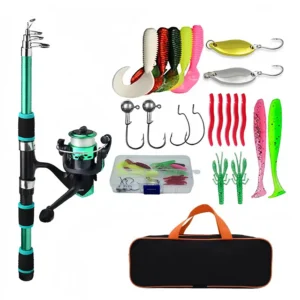 Fishing Pole Set Full Kits With Telescopic Fishing Rod And Spinning Reel Baits Hooks Travel Pole Set  Bait, hook, tackle set