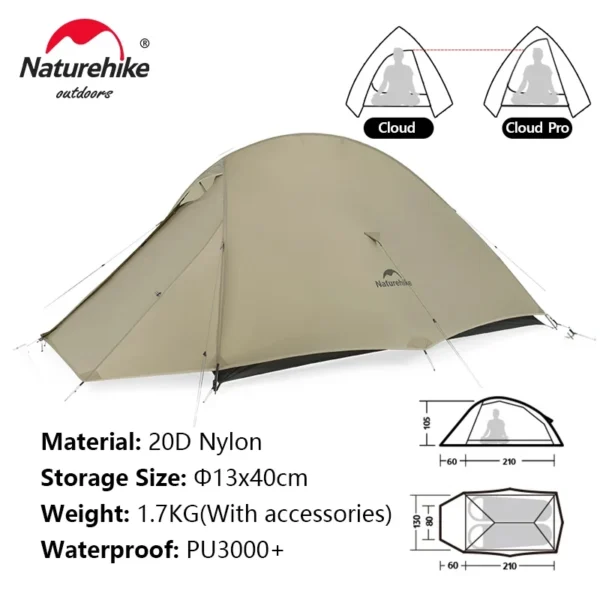 Naturehike Camping Tent Mongar 2 Persons Tent Cloud Up 1 2 3 Person Tent Star River Tent Ultralight Portable Outdoor Hiking Tent