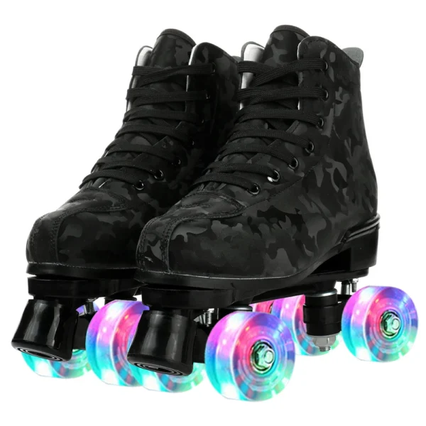 PU Leather Roller Skates Skating Shoes Sliding Inline Quad Skates Sneakers Training Europe Size 4 Wheels Flash Roller Skate