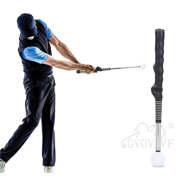 Golf Swing Trainer Stretchable Swing Training Device with Sound-Emitting Swing Rod aids in Practice with Ergonomic Grip