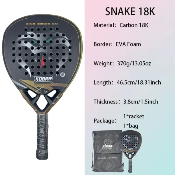 Paddle 12K 18K Unleash The Venom Kobra Aggressive Venom PRO Carbon Fiber Professional Beach Tennis Racket Revenge