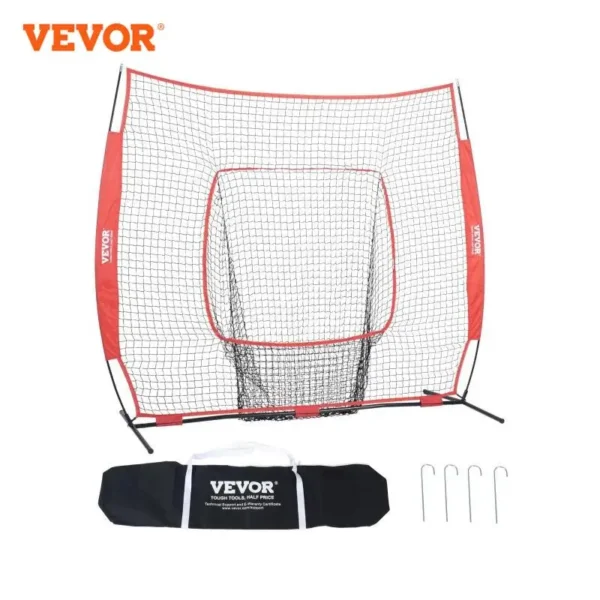 VEVOR 7x7 ft Baseball Softball Practice Net, Portable Baseball Training Net for Hitting Batting Catching Pitching