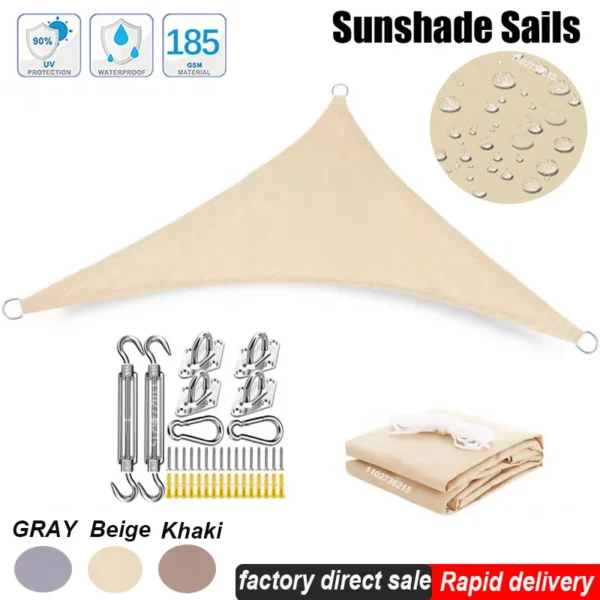 Multi-size Triangle Sun Shade Sail Waterproof Outdoor Garden Patio Party Sunscreen Awing Sun Canopy For Beach Camping Pool