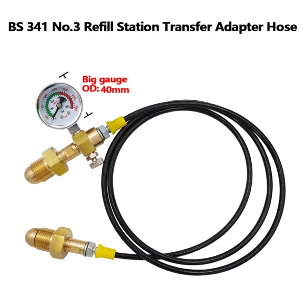 S5bffe7756ca34430ad16c29def35f61dR.webp Argon CO2 Refilling Station Charging Adapter To Small Welding Tanks,W/ 1.5 Meters Soft Hose 250bar Gauge G5/8,W21.8-14,CGA320
