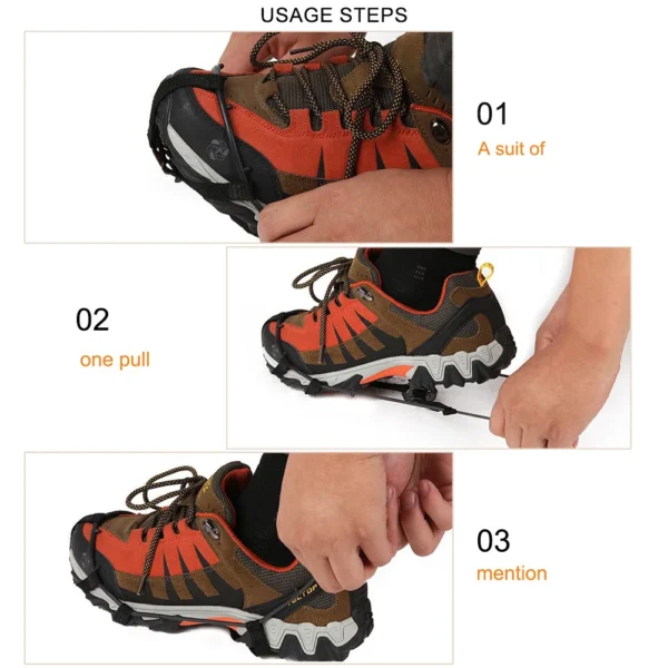 24 Teeth Mountaineering Cleats Anti-Slip Climbing Crampons Outdoor Winter Snow Claws Unisex Hiking Shoe Boot Grips Chain Spikes