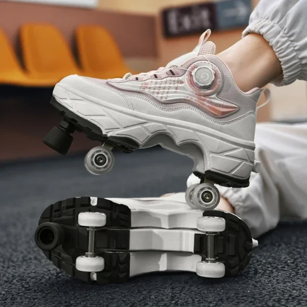 Outdoor Children's 4 Wheel Roller Skates Shoes For Boys Girls Fashion Automatic Sneakers With Wheels Unisex Skating Sports Shoes