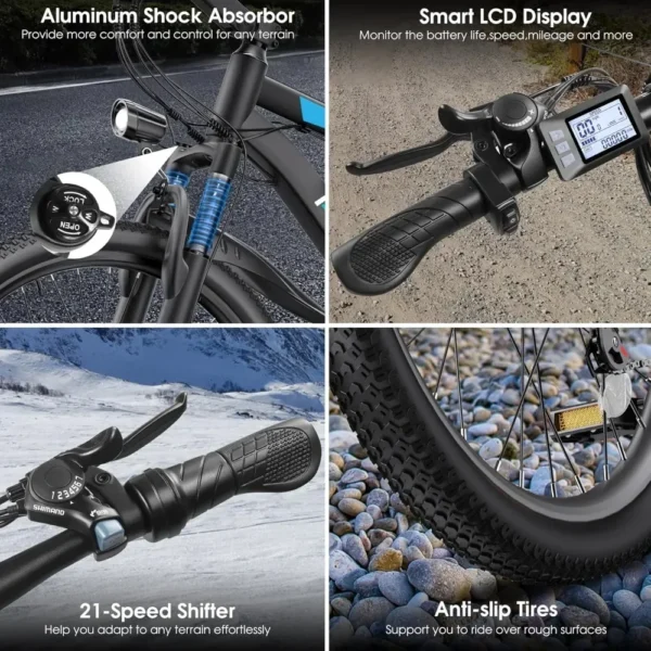 S79f6a7e22526425abca8ef1951342538e.webp Adult Electric Bike, 750W Peak, 50MPH at 21.7Mph, 26" 48V 374.4WH Battery with Adjustable Stem, Fenders, 21 Speed