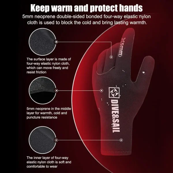 DIVE SAIL 3/5mm Neoprene Diving Winter Heated Gloves For Men Women Diver Wetsuit Snorkeling Canoeing Underwater Hunting Glove