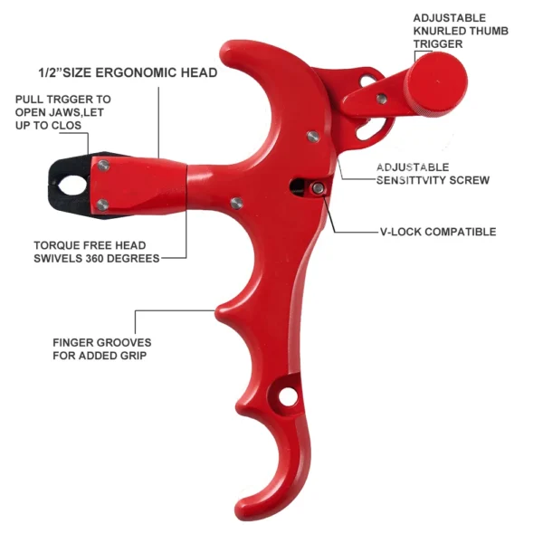 Aluminum Compound Bow Release Aid Archery Caliper Adjustable 360° Thumb 4 Finger Grip Arrow Trigger Wristband Shooting Pro Hunti