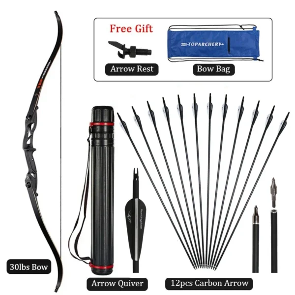 toparchery Archery Bow 56Inch 30-50lbs Outdoor Shooting Recurve Bow for Right-handed Powerful Take-down Hunting Bow with Bow Bag