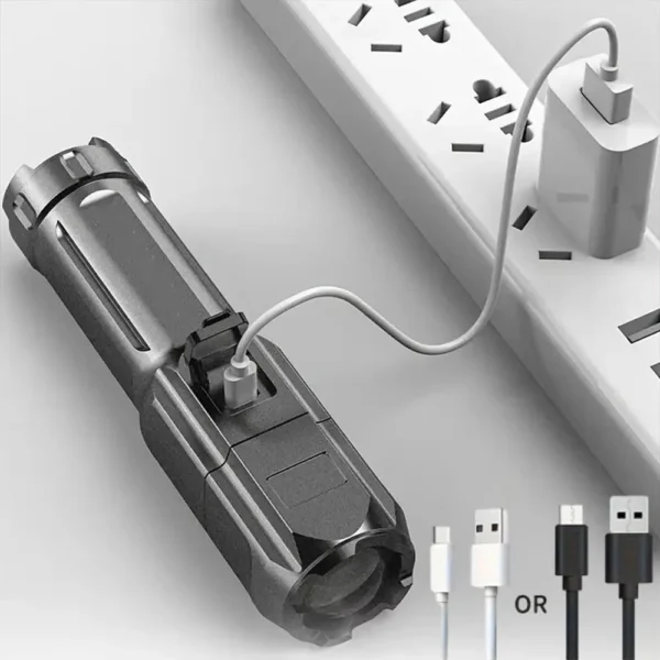 Powerful LED Flashlight Telescopic Zoom Tactical Torch USB Charging Spotlight 4 Lighting Mode Long-Range Outdoor Flashlight