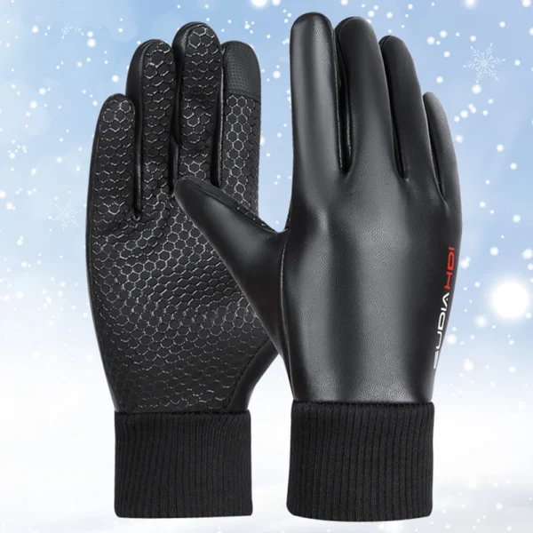 Men Winter Gloves 2 Finger Flip Cycling Gloves Waterproof Warm Gloves PU Leather Fleece Gloves for Outdoor Cycling Skiing Hiking
