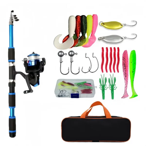 Fishing Pole Set Full Kits With Telescopic Fishing Rod And Spinning Reel Baits Hooks Travel Pole Set  Bait, hook, tackle set