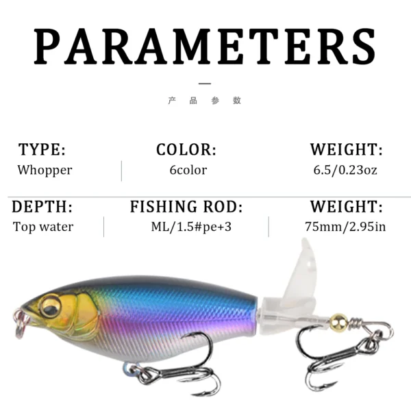 1Pcs Quality Whopper Plopper Wobblers 7.5cm 6.5g Topwater Popper Fishing Lure Hard Bait Rotating Soft Tail Fishing Tackle