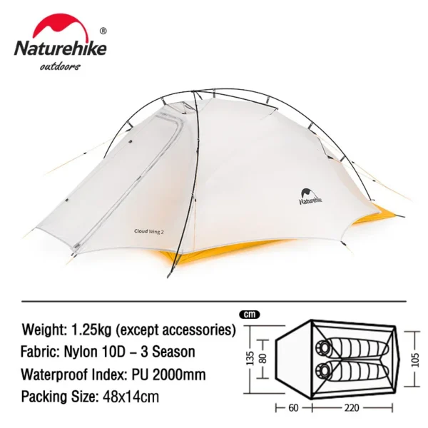 Naturehike Cloud Up 1 2 3 People Tent Ultralight 20D Camping Tent Waterproof Outdoor Hiking Travel Tent Backpacking Cycling Tent