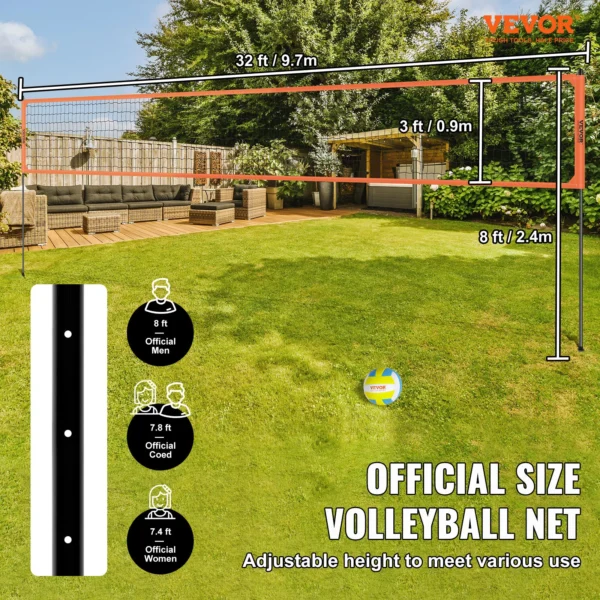 VEVOR 1.25-1.75inch Outdoor Portable Volleyball Net System, Adjustable Height Aluminum Poles Volleyball Set w/ Pump Carrying Bag