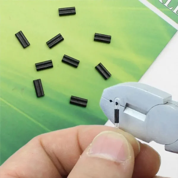 Sb058a585b742429cbad5799a9088b372I.webp 50pcs Fishing Crimp Sleeves Double Oval Fishing Line Crimping Tube Carbon Tube Wire Crimp Connector Accessories 0.6mm 0.7mm