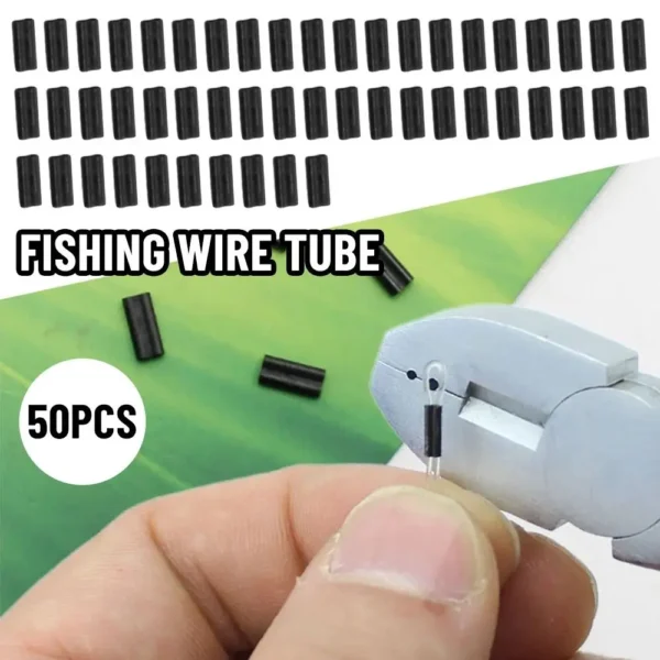 Sb279459392e9407da5bf0e960ea82f1f7.webp 50pcs Fishing Crimp Sleeves Double Oval Fishing Line Crimping Tube Carbon Tube Wire Crimp Connector Accessories 0.6mm 0.7mm