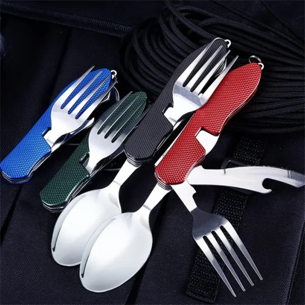 Sb587aea82556434da6b47eae752258bau.webp Foldable Camping Utensil Set - Multi-Functional Knife, Fork, Spoon Combo For Outdoor Activities And Sports Camping Picnic Travel