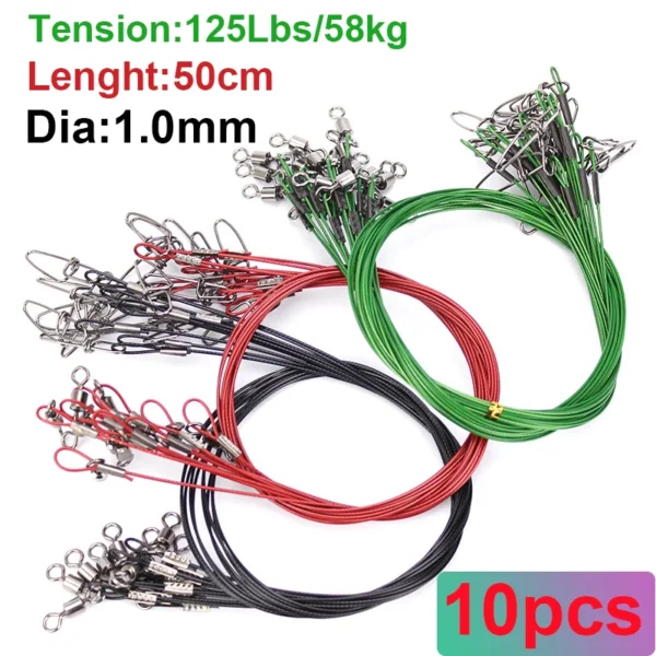 10pcs Dia 1mm Sea Fishing Steel Wire Leader Line 125LB Big Size Anti-bite Fishing-line Tuna Carp Fishing Lure Tackle Equipment