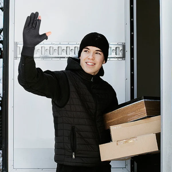 Men Winter Gloves 2 Finger Flip Cycling Gloves Waterproof Warm Gloves PU Leather Fleece Gloves for Outdoor Cycling Skiing Hiking