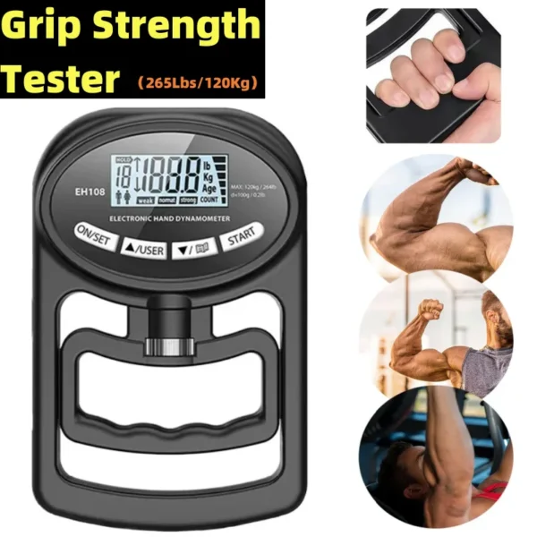 Grip Strength Tester 265Lbs/120Kg Digital Hand Dynamometer Grip Strength Meter USB LCD Screen Hand Grip for Power Training Sport