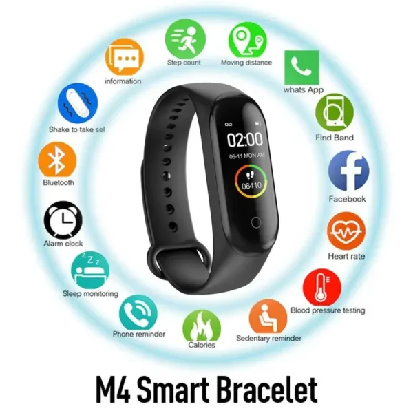 Sbae61d3a4fb84c41a7672ba2cb2667dav.webp M4 Wristband Sport Fitness Pedometer Color Screen Smart Bracelet Blood Pressure Walk Step Counter Smart Band Watch